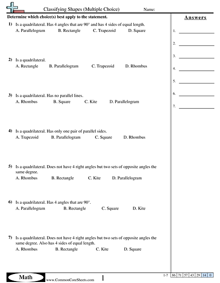 Classifying Shapes (Multiple Choice) Worksheet - Classifying Shapes (Multiple Choice) worksheet